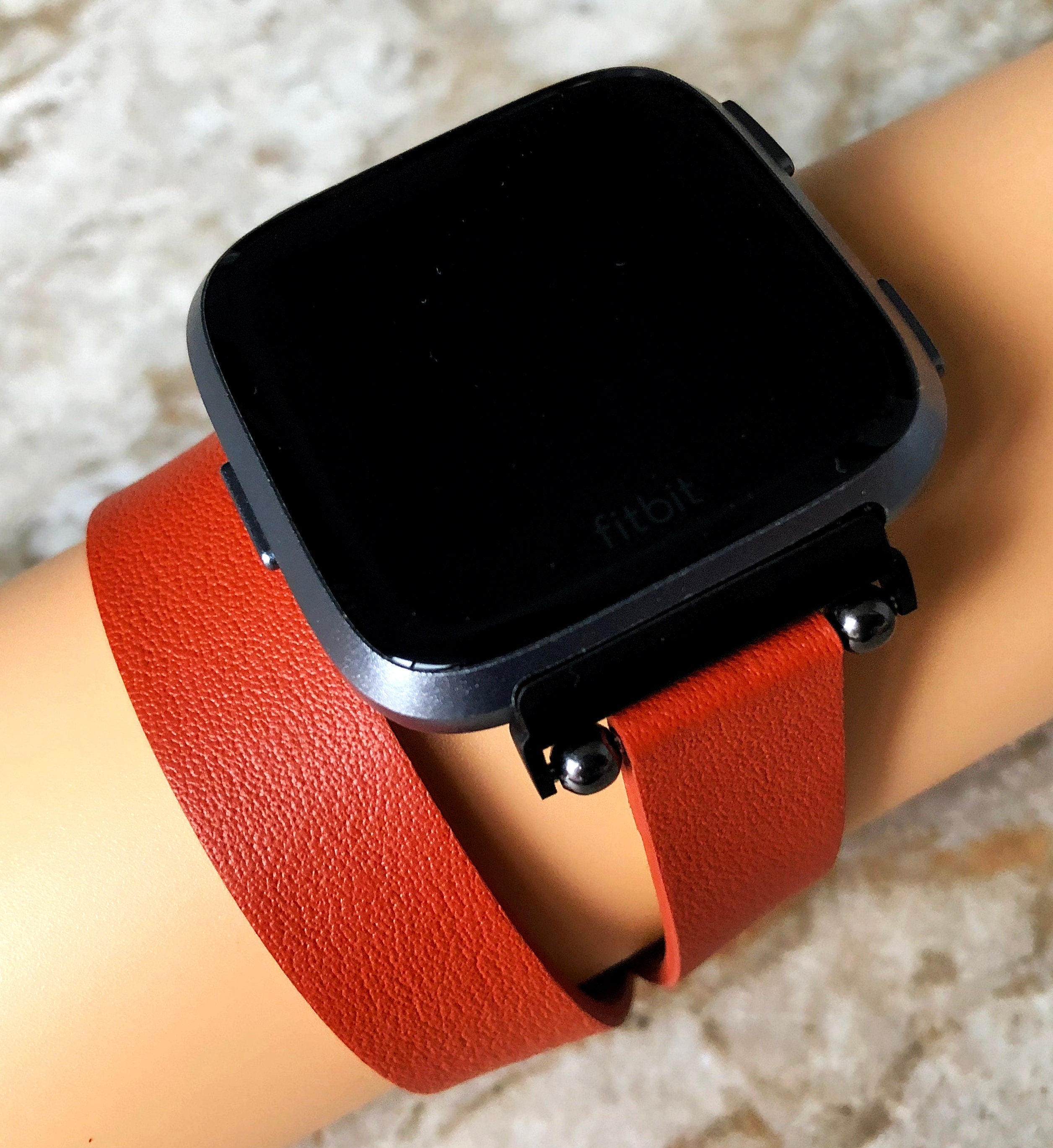 Fitbit Versa 2 3 4 Sense 2 Orange Soft Band Double Wrap Around Wrist Eco Vegan Leather Watch Strap Twice Bracelet in Silver Rose Gold Black